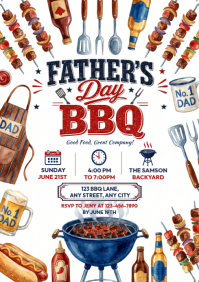 White Illustrative Father's Day BBQ A4 template
