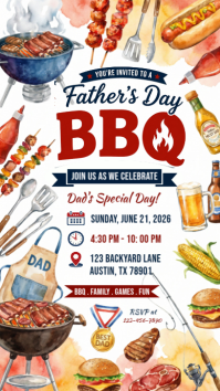 White Illustrative Father's Day BBQ Celebration Instagram Story template