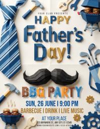 White Illustrative Father's Day BBQ Party Flyer template