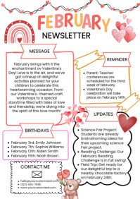 White Illustrative February Newsletter A4 template