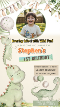 White Illustrative First Birthday Invitation Instagram Story template