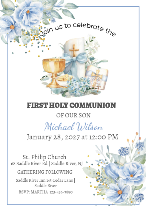 Copy of White Illustrative First Communion Invitation A4 | PosterMyWall