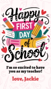 White Illustrative First Day Of School Tag Business Card template