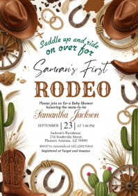 White Illustrative First Rodeo Birthday A4 Template | PosterMyWall