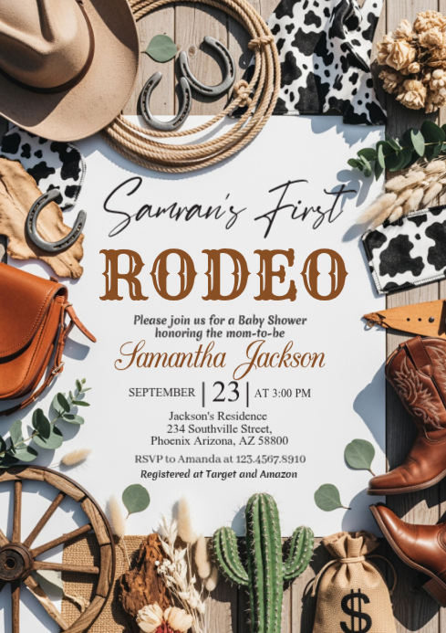 White Illustrative First Rodeo Birthday Invitatio A4 Template ...