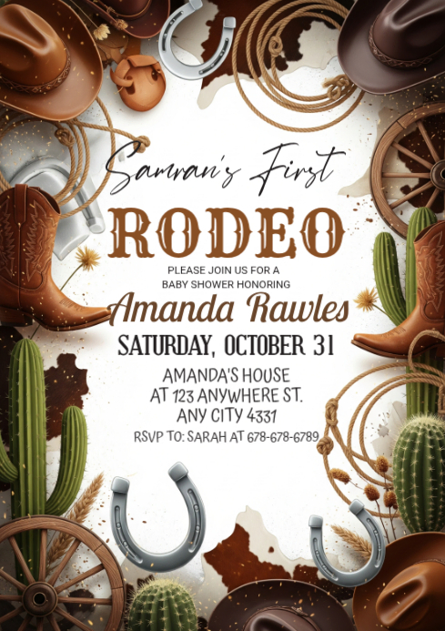 White Illustrative First Rodeo Birthday Invitation A4 Template ...