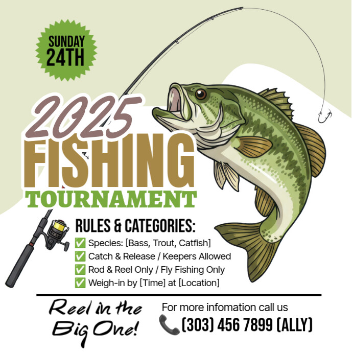 White Illustrative Fishing Tournament Instagram Post Template ...