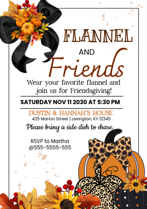 White Illustrative Flannel And Friends Invitation A4 Template ...