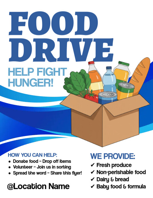 White Illustrative Food Drive Flyer (us Letter) template
