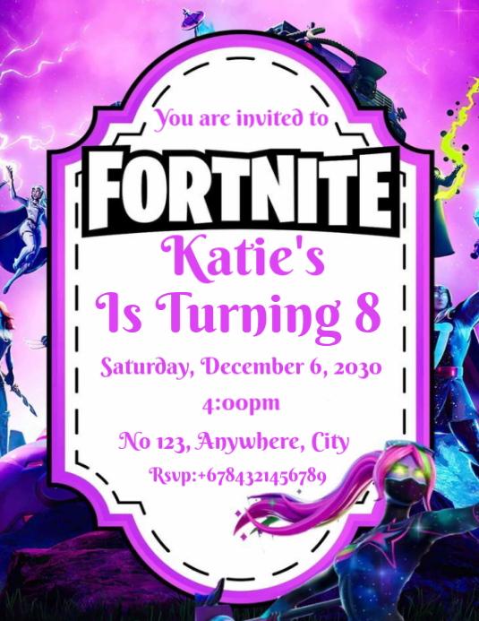 White Illustrative Fortnite Birthday Invitation Flyer Template ...