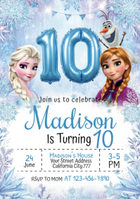 White Illustrative Frozen Birthday Invitation A3 template