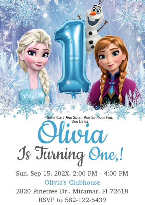 White Illustrative Frozen First Birthday Invitation A4 Template ...