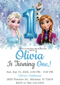 White Illustrative Frozen First Birthday Invitation A4 template