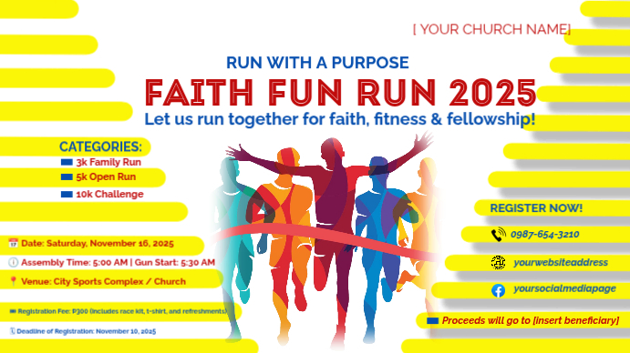 Program Layout Fun Run White Illustrative Fun Run Digital Display (16:9) Template | PosterMyWall