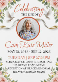 White Illustrative Funeral Announcement  A4 template