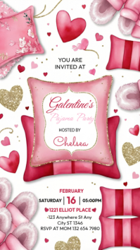 White Illustrative Galentine's Pajama Party Invitation  Instagram Story template