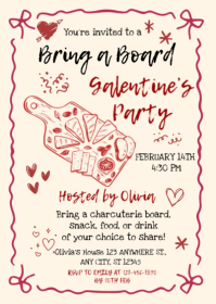 White Illustrative Galentine’s Day Bring A Board Party  A6 template