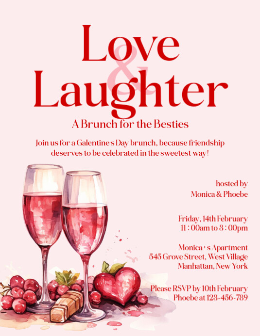 White Illustrative Galentine's Day Invitation Flyer (us Letter) template