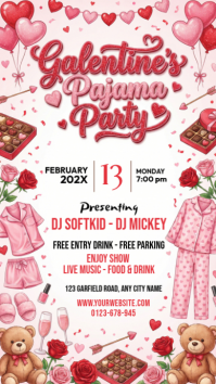 White Illustrative Galentines Pajama Party Instagram Story template