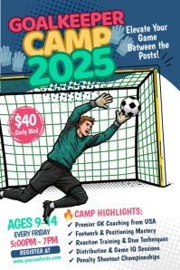 White Illustrative Goalkeeper Camp Poster template