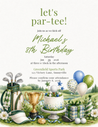 White Illustrative Golf Birthday Party Flyer Folder (US Letter) template