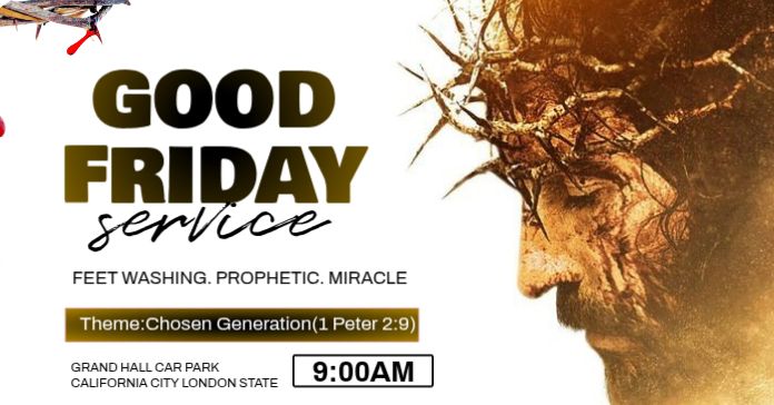 White illustrative good friday service facebook ad Template | PosterMyWall