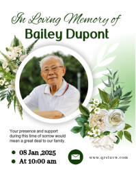 White Illustrative Green/modern/floral/announcement/service/event/funeral/memorial/ceremony/invitati Flyer (US Letter) template