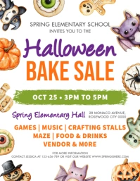 White Illustrative Halloween Bake Sale Flyer (us Letter) template