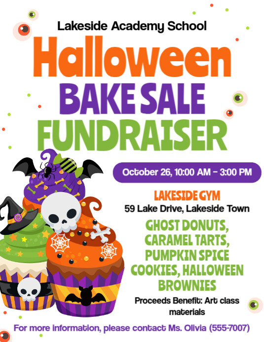 White Illustrative Halloween Bake Sale Fundraiser Flyer (us Letter) template