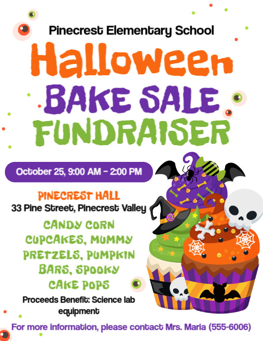 White Illustrative Halloween Bake Sale Fundraiser Flyer (us Letter) template