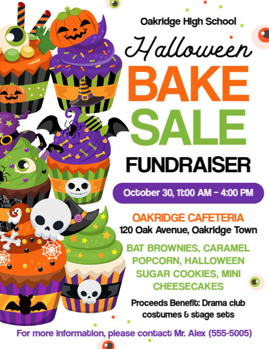 White Illustrative Halloween Bake Sale Fundraiser Flyer (us Letter) template