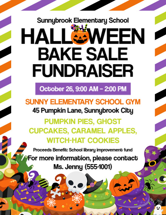 White Illustrative Halloween Bake Sale Fundraiser Flyer (us Letter) template