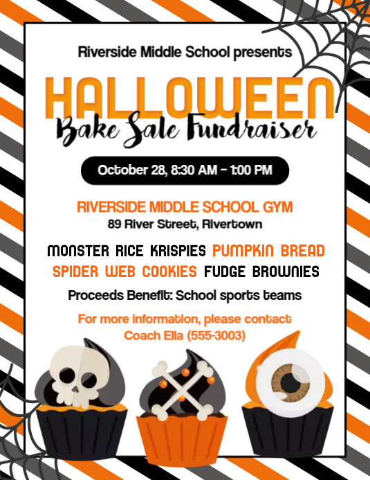 White Illustrative Halloween Bake Sale Fundraiser Flyer (us Letter) template