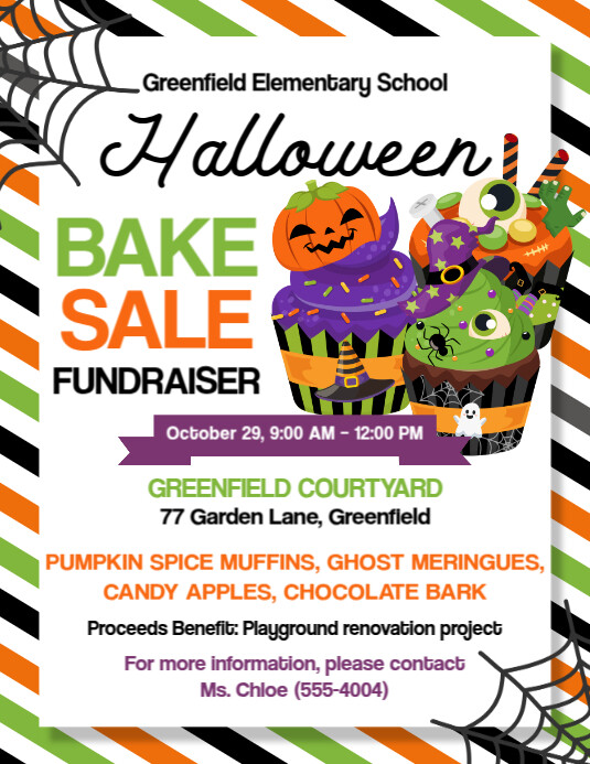White Illustrative Halloween Bake Sale Fundraiser Flyer (us Letter) template
