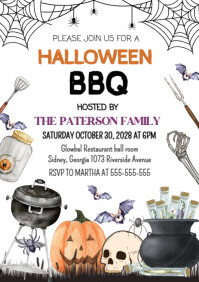White Illustrative Halloween Bbq Party A4 template