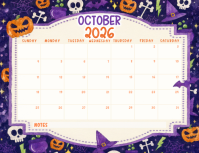 White Halloween Calendar Pamflet Template