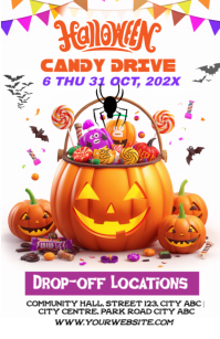 White Halloween Candy Drive Tabloid Template