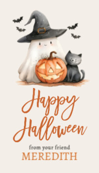 Wit White Illustrative Halloween Gift Tag Business Card Biglietto da visita Template