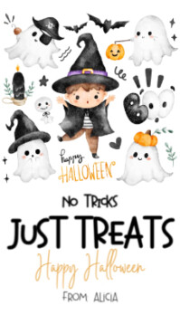 Wit White Illustrative Halloween Gift Tag Business Card Biglietto da visita Template
