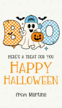 Wit White Illustrative Halloween Gift Tag Business Card Biglietto da visita Template