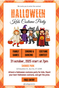 White Illustrative Halloween Kids Costume Party Poster template