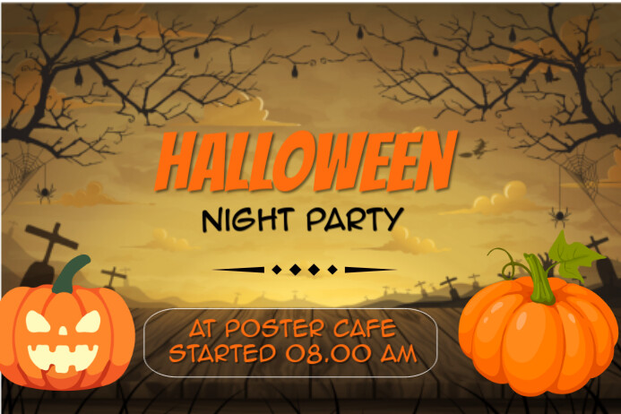 White Illustrative Halloween Night Party Poster Template | PosterMyWall