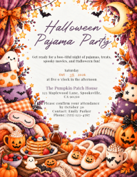 สีขาว Halloween Pajama Party Flyer Template