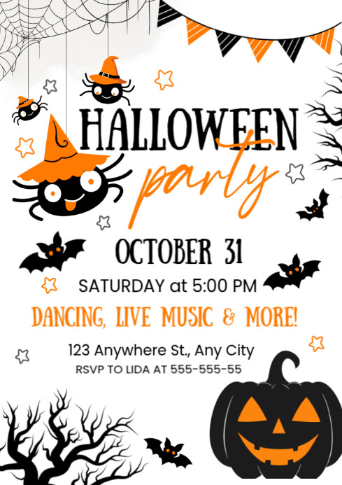 White Illustrative Halloween Party A4 Template | PosterMyWall