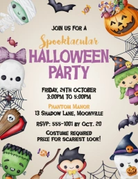 White Illustrative Halloween Party Invitation Flyer (us Letter) template