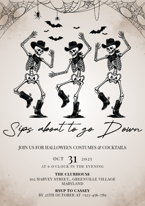 White Illustrative Halloween Party Invitation A6 Template | PosterMyWall