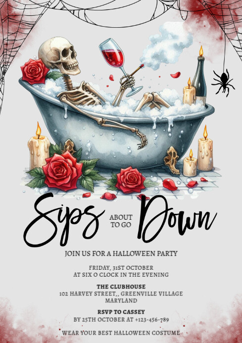 White Illustrative Halloween Party Invitation A6 Template | PosterMyWall