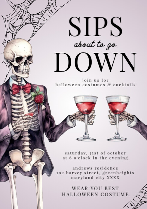 Copy of White Illustrative Halloween Party Invitation A4 | PosterMyWall