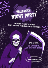 White Illustrative Halloween Party Poster A2 template