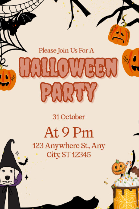 White Illustrative Halloween Party Poster Template | PosterMyWall